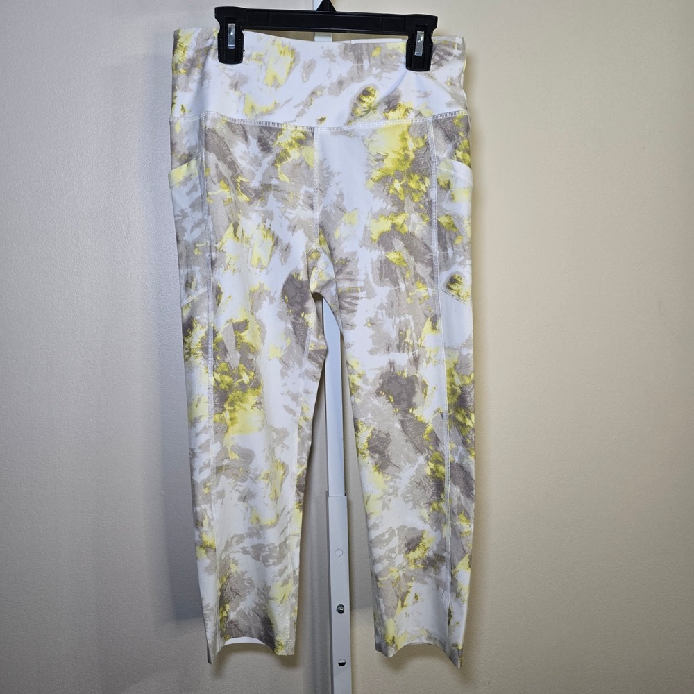Calvin Klein Performance High Waist Ladies Capri Leggings - Yellow Gray White M